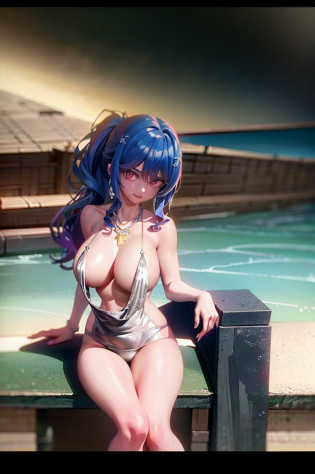Anime character sitting around fire in food cauldron, High school dxd, Rias Gremory, characters from azur lane, visual novel cg, Fate Grand Order, visual novel key visual, azur lane style, from the azur lane videogame, anime style like fate/Stay Night, visual novel, official artwork, nightcore, Anime girl in a bikini and beach lifeguard, Kantai Collection Style, splash art anime loli, anime moe art style, in swimwear, official artwork, attire: bikini of, Trending on ArtStation pixiv, realistic bikini, Detailed Digital Anime Art, in beach, Blue Bikini, swim wears, very detailed Artgerm?double breast?Bigchest
