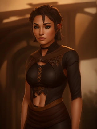a close up of a woman in a brown top and black pants, full body dnd character portrait, portrait of a dnd character, portrait dnd, dnd portrait, dnd character portrait, dnd character art portrait, dnd portrait of a tiefling, d & d character portrait, detailed character portrait, dnd character concept portrait, d & d style full body portrait