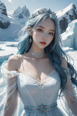 The Iceberg Queen is a tall figure?Beautiful looking women?She had ice blue hair?It's like winter ice?Exudes a mysterious and cold aura?Her hair is soft and smooth?As clear as ice and snow?Each one exudes a faint blue glow?
The Queen's face is graceful?The eyebrows are curved like the moon?Lips slightly pursed?Exudes a touch of pride and confidence?Her melon-like face was as white as snow?Soft and smooth?It's like a meticulously crafted work of art?Her eyes were deep and clear?It's like a pool of turquoise water?It reveals wisdom and determination?
The Queen of Icebergs wears a gorgeous and elegant long dress?The skirt is made of royal blue chiffon?Light and flowy?The skirt features a delicate pleated design?Like falling snowflakes?It was as if a fascinating landscape had formed behind her?
Her body is encrusted with a series of delicate silver jewelry?Exudes an icy glow?Goes well with her ice-blue hair?The queen wears a diamond ring with a shimmering blue light on her finger?Make her more noble and elegant?
The environment in which the Iceberg Queen is located seems to be a beautiful portrayal of the world of ice and snow?It is surrounded by rolling glaciers and towering snow-capped mountains?The sun shines on the snow?The whole environment is filled with a bright light?The cold breeze blows lightly?Bring a touch of coolness?But this does not weaken the majesty and temperament of the queen in the slightest?
generally?Iceberg Queen with her ice blue hair?Noble and elegant appearance?Gorgeous makeup and clothing?and the purity and mystery of the ice and snow world that surrounds her?It is impossible to ignore her existence?