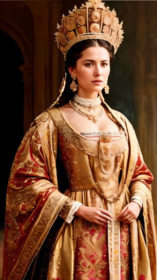 close-up of a woman in a suit, standing in the field, russian costume, Russian Empress, based on Vlady Kibalchich Rusakov, imperial russia, in a luxurious royal cloak, majesty in noble clothes, traditional russia, Russian clothes, wear ornate clothes, wearing a noblewoman's outfit, in an ornate outfit