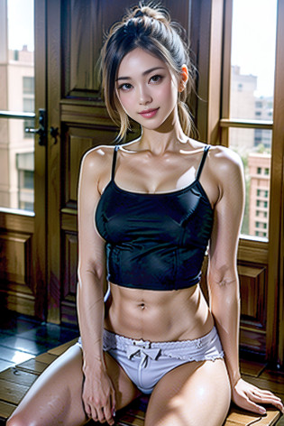 (8K?Raw photography?top-quality??masterpiece:1.2)?(realisitic?Full body posture?poneyTail?Photorealsitic:1.37)?Sit up?Respectable hips?Denim Mini Skirt?Beautiful ass?poneyTail?Open legs,Tank Tops?Beautiful waki?Beautiful belly button?a miniskirt?Sit up?sit,Open legs,White panty?White shorts??Panchira?ultra-detailliert??A high resolution????1??see the beholder?beautifull detailed face?A smile?Constriction?(Slim waist) :1.3)?The shirt?Beautiful detailed skin?Skin Texture?floated hair?profetional lighting?