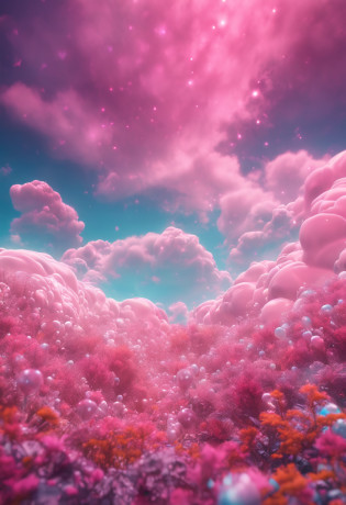 multi colors cuttoncandy cloud, in fairyland, dreamy and romantic, dreamy atmosphere and drama, very magical and dreamy, dreamy scenes, heaven pink, on cloud, the sky is pink, Heaven, in the white clouds fairyland, magical dream-like atmosphere, Dreamy and ethereal, still from a music video