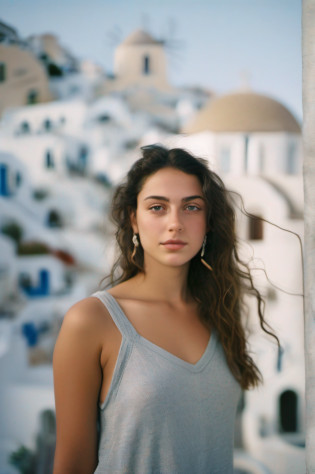 120mm photograph medium format film
photography Kodak portra young, Greek Girl, 22yo,
Grey tight outfit, tall woman, beauty. Background
Santorini, Joyful, Emphasisers, Muted Colours,
Hasselblad --style raw --ar 2:3 --s 100