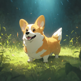 Corgi Chinese illustration movie lighting effects?A corgi dog sits on the grass?His eyes were staring at the screen?Optimize eye detail?A corgi dog sits on the grass?His eyes were staring at the screen?Optimize eye detail?best qualtiy?high detal?best qualtiy?8K, 3Drenderingof?VR5.0 renderer rendering?unreal engine 5 render