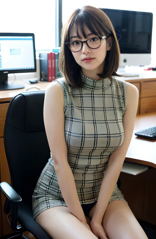 8K?top-quality??masterpiece??A high resolution?a picture?beautiful japanese female?Elegance?There is a good?Intelligent?Transparent atmosphere?Beautiful face?Fashionable glasses?eye glass?Gradient lighting?1girl in?Delicate skin?Look into the distance?Brown-eyed?(short hair with bangs:1.2)?(breasts are large:1.0)?Realistic depiction?(pureerosface??Polo Neck Bodycon Dress?Plaid?Onepiece?Polo shirt style dresses?Sleeveless?The shirt?Tight silhouette?want me?Take your eyes off?s Office?There are many computers lined up?Lots of desks?Large office?total darkness?subject?deep in the night?Ass big?Kinda chubby?chubby figure?Bangs shed to the side?organize your hairstyle well?Put your ears out?Elbows on the desk?Sit up?open one's legs?Opening legs?I can see my panties?Futomo?Open both legs?sit a chair?From elbow to elbow with one elbow?Leaning on the desk?Laugh?smil?Spread your legs and show your panties?I can see the white panties?open one's legs?