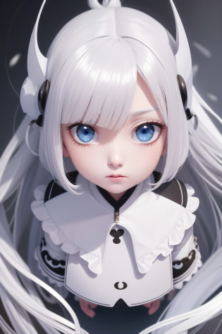 best quality, tmasterpiece, white color hair, blueneyes, head looking up, The upper part of the body????largeeyes?little mouth?small-nose?White hair?