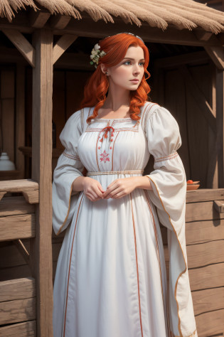 Masterpiece, 8K, wallpapers, (Detailed), ((full - body)), (20th century, 1940) Looks like Triss Merigold, Tall Woman, 28 years old, Russian, Slavic appearance, beautiful slavic european face, beautiful, red hair in different directions, Light white skin, nice size 