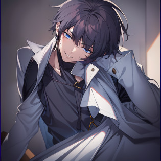 anime handsome guy, Anime portrait of a handsome man, in her 20s, A dark-haired, simple�background, The background is all white, troubled look, Smile thinly, villainess, ruthless, cruel,