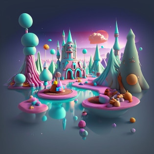 Un primer plano de un castillo con muchos dulces, en una casa estilo tierra de caramelos, Bosque de dulces, Cinema 4D render colorido, Tendencia en Behance 3D Art, Tendencia en Behance 3 D Art, Arte de renderizado 3D de Rolands Zilvinski, 3D estilizar escena, Renderizado 3D estilizado, Surrealista 3D render