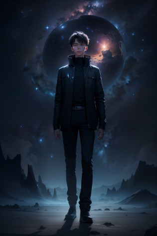 /imagine prompt: A young man standing on a distant planet, facing the endless starry sky, with a thin and weak figure, a hint of confusion and unease in his eyes, a mysterious and unknown atmosphere surrounding the planet, giving a sense of distance and magic, by Manhwa --niji 5