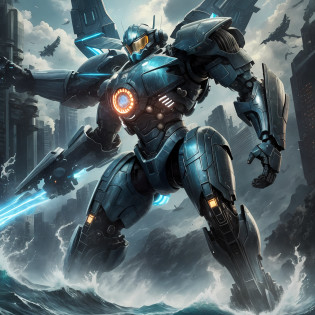 Fine detail, 4K wallpaper, arms outstretched, body and arms sharply defined, full body,masterpiece, best quality,mecha,Gipsy Danger,realistic,blue_theme, fantasy, no_humans, scenery, from Pacific Rim, Pacific Rim, Movie 4K wallpaper, 4K wallpaper, HD wallpaper, Movie Pacific Rim, Movie Still 8K, HDR, Best Picture Quality, the main body is the seventh generation Jaeger, two burning turbonuclear reactors located in the center of the chest,r, brilliant infinite Pacific Ocean, fully suitable for 8K wallpaper, HDR?8K?8K?????????????J43g3r??????????????????????????????????????????
