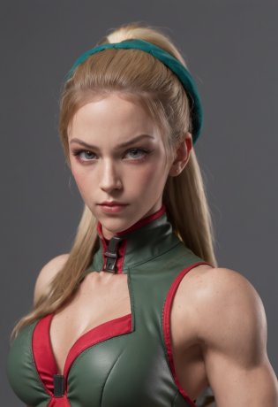A imagem retrata Cammy, o personagem de Street Fighter, wearing her iconic classic look. (She's dressed in a tight combat suit, boina vermelha, Military camouflage print of high legs leotard, botas vermelhas, Longas : 1.2), highlighting your beautiful body and showing your physical strength. His face is extremely beautiful, with delicate and expressive features. The image was captured in incredible 8K using the Canon EOS R6, resulting in maximum quality and sharp details. Every aspect of the image is a true masterpiece, highlighting the dedication to detail and artistry behind this depiction of Cammy