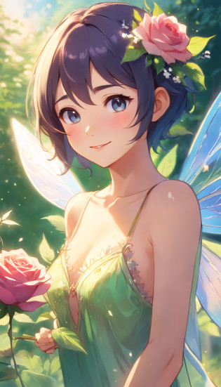 a drawing of a fairy with a rose in her hand, study of a flower fairy, fairy aesthetics, space flower fairy, faerie, portrait of a fairy, portrait of fairy,topless, large round breasts, deep cleavage,  barely covered nipples, indented fabric, blushing, smiling as a queen of fairies, queen of the fairies, beautiful fairy, the non-binary deity of spring, fairy queen, elf girl wearing an flower suit, fairylike
