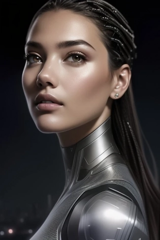 slim cyborg fighter, left side, metallic skin, beautiful face, drones flying in a futuristic landscape, city skyline with drones, foggy streets, cyberpunk, cypunk, drones, robots, dark fantasy, intricate, elegant, highly detailed, digital painting, artstation, concept art, smooth, sharp focus, realistic, concept art, detailed, volumetric, vibrant color scheme, rule of thirds, super detailed, 8k, cosmic horror painting, elegant intricate digital painting artstation concept art by mark brooks and brad kunkle, art by artgerm and greg rutkowski and alphonse