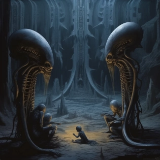 Dark alien rituals in a grim cave very highly detailed color HDR DSLR photo by Giger and Zdzislav Beksinsky and Greg Rutkowski trending on artstation