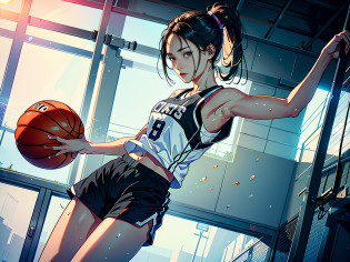 (Original), (Basketball Game), (Best Quality), (Masterpiece), Photographic Reality, Realistic, Very Detailed Illustration, (1 Girl), Beautiful Eyes, (Delicate Face), Perfect Detail, (Best Lighting), (Super Intricate Detail), (Basketball Girl), (Basketball Court), Sweat, Heavy Breathing, (1 Basketball), Sports Shorts, Perfect Detail, Perfect Fingers, Perfect Limbs, Impact, (Shiny Skin), Abs, Muscles, Waist Line, Sports Shorts, , Black Hair, High Ponytail , super long hair, 4K uniform, (super fine CG: 1.2), (8K: 1.2), realistic, octane rendering
