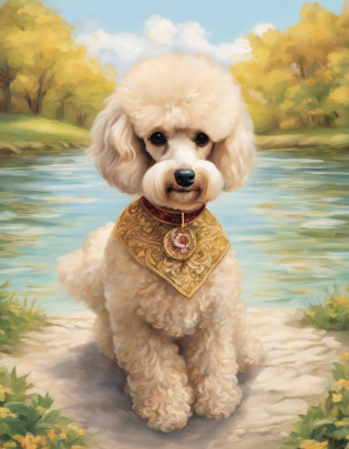 Certainly! Here's a description of a Miniature Poodle illustration in Naoki Saito's style:

