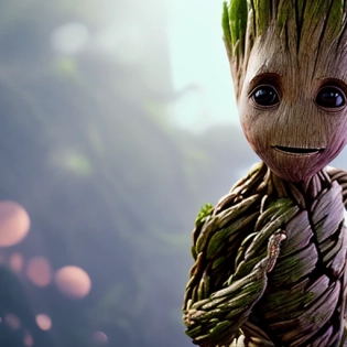 Photo of a ultra realistic baby groot, dramatic light, pale sunrise, cinematic lighting, low angle, trending on artstation, 4k, hyper realistic, focused, extreme details, unreal engine 5, cinematic, masterpiece, art by studio ghibli, intricate artwork by john william turner