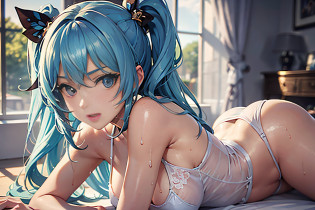 Vista de cuerpo completo, Arte realista anime moderno, Anime 2D, 2d, estilo anime,calidad 1, Vista de cuerpo completo, Arte realista anime moderno, 16 years old SeNA has: cabello rubio claro de longitud media que le cae hasta la mitad de la espalda con dos mechones delanteros y flequillo peinado justo por encima del lado derecho al igual que su pinza azul de mariposa, blue eyes and a slim build with a curvaceous body that is very well endowed, Ella es muy atrevida y sensual e inocente, siempre esta en posiciones sexuales atrevidas, su ropa (si acaso lleva) She is super small and conforms to her body shape and likes transparent or semi-transparent white clothes. She also likes micro tops because she likes to show off her body as much as possible....., intricate details and super realistic, Wet, deseo sexual incontrolable, ultra detallado, intrincado, 8k, extremadamente con un deseo sexual inconmensurable