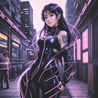 closeup, 1 girl, alone, (((full body))), wide view, [dark blue and pink hair: blue and pink hair:0.2], cyberpunk, high tech, V, mechanical parts, looking at audience, black eyes, long hair, luminous laser female super tech jumpsuit, cyberpunk mechanical body parts, with tattoos, interior, luminous laser earrings. high contrast, night, black, [freckles:0.9], reflective transparent rainbow, long hair, glow skin, smile face, medium breasts, white skin most beautiful Korean woman's face, seductive expression, (relaxed pose: 1.5), eva, complex background, Sony a6300, thick ass, extremely beautiful and gorgeous anime illustration, with cinematic perspective(relaxed pose: 1. 5), eva, complex background, Sony a6300, extremely beautiful and gorgeous anime illustration with a cinematic perspective.