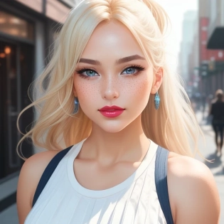 (extremely detailed CG unity 8k wallpaper) full body portrait of the most beautiful fitness girl in the world, ((Extreme close up:1. 2)), ((medium shot:1. 2)), instagram filters, beautiful fitness girl walking downtown, ((runway walk)), (instagram model), ((walking)), ((tanned skin:1. 2)), (blush) long hair, (freckles:0. 75), detailed symmetrical face, (medium blonde hair:1. 2), (ponytail hair:1. 2), ((blue eyes)), reflective eyes, (makeup), (red lipstick), (shiny lips), (white sclera), (strong jaw), prominent cheekbones, (sweat), detailed lighting, rim lighting, dramatic lighting, chiaroscuro, ((white sports bra:1. 2)), (fitness watch), White sneakers, ((pleated skirt)), (blue plaid skirt), (thigh socks), ((modern city street)), blue sky, white clouds, (muscles), toned, (legs), (thighs:1. 2), (from front:1. 4), (professional majestic impressionism oil painting by Waterhouse:0. 75), John Constable, Ed Blinkey, Atey Ghailan, by Jeremy Mann, Greg Manchess, Antonio Moro, trending on ArtStation, trending on CGSociety, Intricate, High Detail, dramatic, trending on artstation, ((trending on instagram))