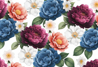 There are many flowers of different colors on a white background, floral wallpaper, Dark flower pattern wallpaper, ornate floral, floral patterns, Garden floral pattern, detailed flowers, Rich floral colors, colored flowers, floral explosion, Floral details, flowery wallpaper, with colored flowers, opulent, floral dream, floral flowers colorful, highly detailed digital artwork, exquisite floral details