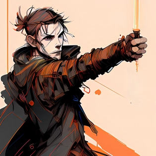 nvinkpunk, rhonin Jedi holding red lightsaber