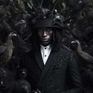 Black man in a gothic paradise fashion editorial