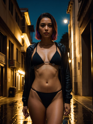 Linda (mulher Ruiva), bonita, 30 anos. (Plano geral), (corpo inteiro), (corpo todo), ((noite de chuva)), (night sky).(andando numa rua escura e deserta), (caminhando), cabelos curtos, pele detalhada e com pintas, (abdome nu), fotografia realista, muher�o, (cintura perfeita), (roupa translucida, provocador), stringbikini, (Top transparente), ((roupa molhada)), (chuva fina), (andando numa trilha), obra-prima, realista, Realismo, Rendering, baixo contraste, (noite tenebrosa), luzes da cidade ao fundo, desfoque, abertura 1.6, foco, (cores suaves), low saturation, digital art realistic photography trend in Artstation 8k HD realistic high definition detailed, detalhado, textura da pele, hiper detalhado, textura de pele realista, (Background, uma mata fechada), (a noite), (escuro) melhor qualidade, ultra high-resolution, (fotografiarrealista: 1.4),, alta resolu��o, detalhado, fotografia crua, Sharp, by Lee Jeffries Nikon D850 film Stock Photography 4 Kodak Portra 400 camera F1.6 Lens Rich Colors Hyper Realistic Texture Dramatic Lighting Trend Unrealengine on ArtStation Cinestill 800,
