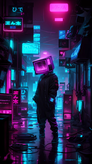 girl with a television head on their head, cyberpunk vibe, cyberpunk streetwear, cyberpunk vibes, wearing cyberpunk streetwear, in cyberpunk aesthetic, cyberpunk wearing, muted cyberpunk style, cyberpunk aesthetic, aesthetic cyberpunk, in cyberpunk style, cyberpunk fashion, cyberpunk))), colorful, purple pink cyberpunk look, cyberpunk aesthetics, hologram sci - fi hood, has cyberpunk style, cyberpunk techwear, cyberpunk style