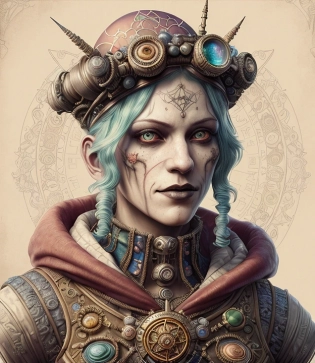 tarot card with intricate detailed frame around the outside, portrait of cyberpunk head with jester hat, cyberpunk, styled in Art Nouveau, insanely detailed, embellishments, high definition, concept art, digital art, vibrant, intricate detailed frame around the outside, detailed, 4K, details, focus, tarot card, detailed tarot card, detailed, Ronald McDonald, goth style, epic realistic, faded, neutral colors, (hdr:1. 4), (muted colors:1. 4), (intricate), (artstation:1. 2), dramatic, intricate details, (technicolor:0. 9), detailed, [[rutkowski]], intricate, cinematic, detailed