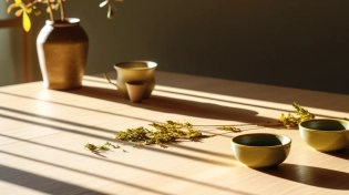 editorial cover, japanese tea table, matcha ceremony, golden light, heian period, macro shot, naturalistic shadows, minimalism --ar 16:9 --style raw --s 750