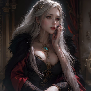 (Numerous award-winning masterpieces, with incredible detail, textures and maximum detail), (hyper realistic:1.4), (realistic:1.3), (Full body image:1.7), (upper body up:0.3), ((medieval world)), (best quality real texture skin), (five perfect and beautiful fingers:1.8), (Beautiful vampire high rank wizard: 1.7), (Two thick, long, sharp vampire teeth protruding from the lips: 1.7), (Wearing a wizard's black hat: 1.6), (A jet-black cloak with delicate decorations: 1.6), (A cloak with delicate decorations, although it is damaged and faded: 1.5), (finely detailed true circle Symmetrical eyes), (finely Detailed and beautiful face:1.6), (Image of aesthetic and decadent atmosphere: 1.6), (fair but beautiful skin and face: 1.6), (wearing many decadent and delicately crafted accessories: 1.8), (High-ranking vampire wizard who releases magic from fingertips: 1.3), (Magic circle that emits light strongly: 1.3), (Bio luminescent bright red eyes: 1.7), (Depraved Beauty: 1.6), (A pair of red eyes with strong red light emitting from within:1.7), (elegant and luxuriously crafted accessories:1.8), (Less skin exposure:1.5), (Strong moonlight coming in from outside: 1.7), ((dramatic photo)), ((cinematic light)), (Full-length portrait:1.7), (looks up), (looking down), (dramatic pose), (smoke effects and bewitching light:1.4), beautiful white hair, beautiful silver hair, beautiful blonde hair, Wind Effects, (Drifting purple smoke: 1.3), Ruins of an old castle, Royal Underground Tombs, (The witch's messy room: 1.6), ((Dark nights, full moon nights, new moon nights)), epic realistic, faded, ((neutral colors)), art, (hdr:1.5), (muted colors:1.2), hyper detailed, (art station:1.5), cinematic, warm lights, light effect, dramatic light, (intricate details:1.1), complex background, (Greg rutkowski:0.8), (teal and orange:0.4),