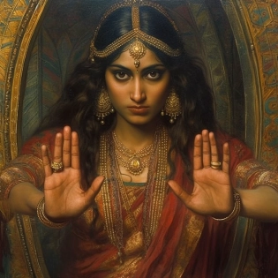 Mohini, Ultra-Wide Angle - Pull the camera very far back from subject, ultra realistic, male, muscular, indian, perfect hands, perfect eyes, perfect face, tow arms, five fingers, perfect hands, sharpen, brilliant colors, show legs, orientalist, intricate, by William Blake Richmond, john william waterhouse, cinematic, hyper realism, dramatic lighting, photo - realistic, high detail, HD, 8K