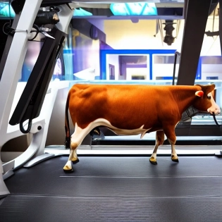 High resolution photography a cow exercising on a treadmill