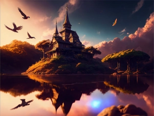 long shot super detailed lifelike illustration, intricately detailed, dramatic weather, Georges detailed jungle, beautiful sky, colorful clouds, birds in the sky, morning, sunrise, Colorful parrots, Costa Rica, jungle , masterpiece photographic real digital ultra realistic hyperdetailed , iridescent reflection, cinematic light, movie volumetric lighting, maximalist photo illustration 4k, resolution high res intricately detailed complex, soft focus, realistic, heroic fantasy art, clean art, professional, colorful, rich deep color, concept art, CGI winning award, UHD, HDR, 8K, RPG, UHD render, HDR render, 3D render cinema 4D