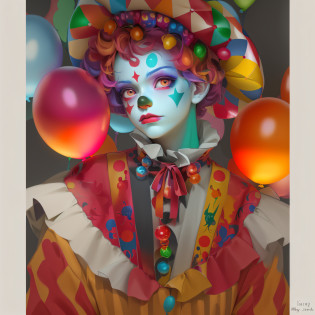clown with clown makeup and clown makeup holding balloons, inspirado em Yanjun Cheng, Arte no estilo de Guweiz, clown girl, cutecore clown, Directed by: Yanjun Cheng, Guweiz, Guweiz em Pixiv ArtStation, Guweiz em ArtStation Pixiv, inspirado em Hsiao-Ron Cheng