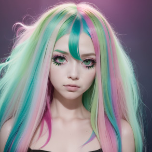 arafed woman with pink and green hair covering her eyes, !! half and half hair dye!!, brilliantly colored, green and pink, split dye, half & half hair dye, half and half dye, looks a blend of grimes, ! split hair dye!, aurora colored hair, dyed hair, pink and green, two color hair, she looks like a mix of grimes