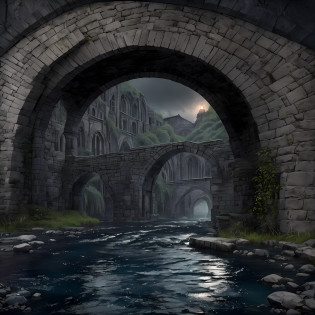 Computer, Extensive ultrasound photography (general view, bridge 1: 5, Scale, realistic fantasy, ultradetail, volumetric, detailed clarity, general view, detailed gloomy landscape bridge arch, under the bridge, computer accuracy, 1: 2, 8kk. In the foreground is a large beer barrel, a large stone bridge, a bridge arch, gray, swamp colors (ultradetailed), a bridge arch, under the bridge there is a bank, steps, a web under the pavement, a large wooden barrel (1: 2),  Wood (Ultradetail), Bridge Arch, Stones, River, Dark, Gloomy Colors, Horror, Magic(Best Quality), 4K, Ultra Detailed, (Dynamic Composition: 1.4), High Detailed, Colorful Details, (Gloomy Colors: 1.2), (Luminous Lighting, Atmospheric Lighting), Cold, Gloomy, Magical