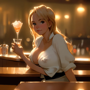 woman sitting at a bar with a glass of water in her hand, nipple, sexy, in a bar, 3 5 mm portrait, at a bar, stunning portrait, beautiful portrait, 50mm portrait, sitting at a bar, sitting alone at a bar, sitting at the bar, medium format. soft light, mid shot portrait, film portrait,