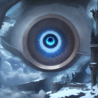 There is an image of a person standing in the snow, O Olho de Deus Rah, 3rd eye, third - eye visions, digital visionary art, mystic eye, o olho de deus, mystical third eye, visuais de outro mundo, canalizando a energia do terceiro olho, visionary art, terceiro olho, arte surreal, all - seeing eye, Vision of the eyes of the gods