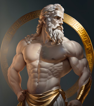 a close up of a statue of a man with a beard, rosto muito bem definido, corpo extremamente definido, O Deus Zeus, Furioso Deus Zeus, portrait of demigod hercules, O Deus Hefesto, deus grego, Hefesto, herculean, Retrato de Zeus acidentado, Zeus, statue of zeus, Retrato pintado de Zeus acidentado, Retrato do deus grego Ares, Mito grego pintura digital (obra-prima) (8k high resolution) (melhor qualidade) (Ultra Definition) (Ultra realista)(Foto RAW) (Foto realista) (bright illumination)