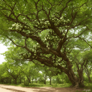 Watermelon tree, watermelon on top of the tree, Green watermelon tree, full image of the tree, foto da arvore inteira, caule marrom, folhas verdes, melancias verdes, melancias grandes, macaco mico na arvore, (best quality, 4k, 8k, alto, master part:1.2), ultra-detalhado, (Realistic, fotorrealista, photo-realistic:1.37), Illustrations, cores vibrantes, clear lighting