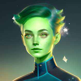 dreamlikeart  <lora:tendi-Lora:1> a digital painting of tendi, green skin, dreamlikeart, starfleet uniform, nebula tendrils and twinkling stars envelop the composition