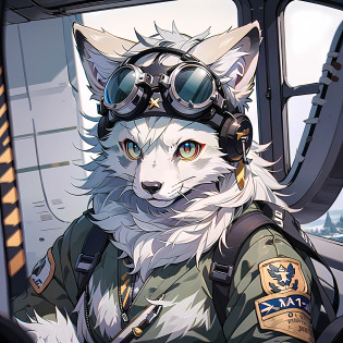 (Best Quality), (Masterpiece), (((Single))), (Ultra Detailed), (Furry), Full Body Furry, Furry, (Male Arctic Fox: 1.5), (Gray Skin: 1.3), (Gray Fur: 1.3), Character Focus, (Golden Eyes), ((Canine Paws)), ((Detailed People)), (Gray Ears), Sharp Focus, (Furry Animal Ears), Wearing a WWII Pilot Suit, Flying Goggles, Piloting a WWII fighter, Fly in the sky, propeller plane, fly an airplane, ((sitting in the cockpit of an airplane))