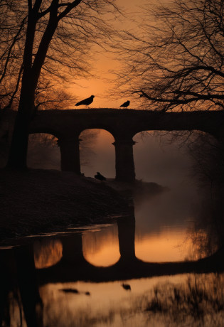 At dusk, a flock of crows landed on the old trees entangled with dead vines, emitting a mournful wail. The water under the small bridge is rumbling, and the farmers on the side of the small bridge are cooking smoke. The setting sun gradually lost its luster and fell from the west. In the cold night, only lonely travelers drift in distant places.