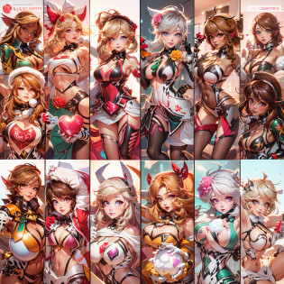 One cartoon character holding a snowball, of a ramlethal valentine, elf girl, annie from league of legends, miss fortune, samira from league of legends, amy rose red dress, from league of legends, shining pink armor, krenz cushart and artgerm, from overwatch, elf girl wearing an flower suit, viOne cartoon character holding a snowball, of a ramlethal valentine, elf girl, annie from league of legends, miss fortune, samira from league of legends, amy rose red dress, from league of legends, shining pink armor, krenz cushart and artgerm, from overwatch, elf girl wearing an flower suit, vivy, ((ecchi))