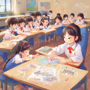 Depict a bright classroom?Full of technology atmosphere?Students in the classroom can use VR glasses for virtual reality learning?They can explore a variety of scenarios and knowledge in an immersive way?ao mesmo tempo?There are also students drawing cartoon characters?Show their creativity and artistic talent?Teachers are teaching students how to take pictures with their cameras?Develop their photography skills?Still others draw with brushes?Express your thoughts and feelings?ao mesmo tempo?There are also students exploring the inside of the classroom?Discover new knowledge and discoveries?There are even students operating drones to measure?Demonstrate the application and innovation of technology?The entire illustration can be laid out vertically?to highlight the faces and expressions of the characters?This illustration is suitable for commercial use?Can be used for education-related advertising?promotional materials, etc?Show the technology and innovation of modern education?