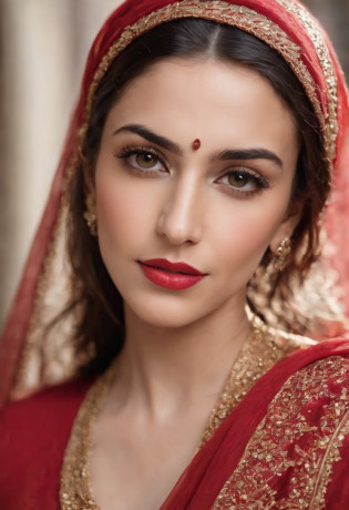arafed woman in a red and gold shawl and a red dress, middle eastern skin, beautiful arab woman, young middle eastern woman, beautiful iranian woman, arabian beauty, middle eastern, mid shot portrait, detailed face of an arabic woman, 7 0 mm portrait, portrait shot, close - up portrait shot, close up portrait shot, photo of a beautiful woman