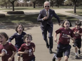 Joe Biden chasing terrified sobbing crying children at the park,  <lora:Joe Biden:1>